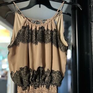 EUC- PRETTY BLACK AND TAN HALTER DRESS SZ S